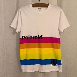 Hollister S White Blue Pink Orange Yellow Polaroid Graphic Short Sleeve Tee